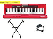 CASIO Pack Casio Soporte y Fuente Teclado Casio 61 Teclas CTS200 Rojo + Soporte + Fuente