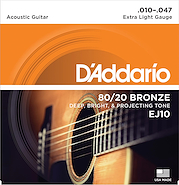 DADDARIO EJ10 Enc. P/Acústica 80/20 Bronce, Tensión Extra Light .010/.014/