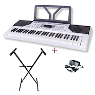 PARQUER Pack Teclado Master Teclado 61 teclas sensitivo K180WH + Soporte Tijera