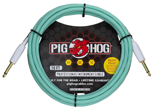 PIG HOG PHSH10SG Hex Series Silent Cable 10 ft Seafoam Green