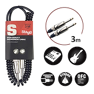 Cable Instrumento <br/>STAGG SGCC3DL Pl/Pl 3mts en Espiral