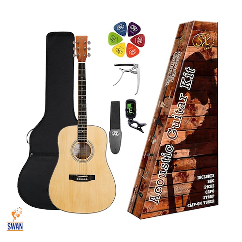 Guitarra Acustica SX SD104LK Zurda Dreadnought Pack Fund+Afina+Capo+Pua