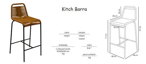 DELUSE KITCH BANQUETA BAR Negra / cordon camel