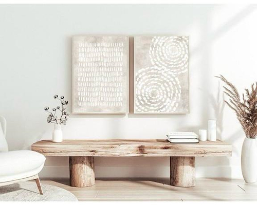 GIORDANO CIRC/RAYAS CUADRO 50X70 Marco ROBLE ABSTRACTO BEIGE/BLANCO