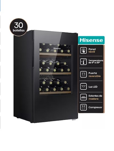 HISENSE RW12D4NWG0 HELADERA CAVA 30 Botellas Negra