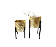 JUNKO J16 PORTA MACETA BASE CRUZ NEGRO /DORADO 36CM