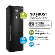 KOHINOOR KHGF41DI/9 HELADERA CON FREEZER 417 LITROS INVERTER COMBI Negra