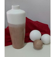 SILVIA DE LAS COSAS 516 JARRON CERAMICA BLANCO OPACO/BEIGE