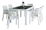 VOSS 2000 INDONESIA MESA JARDIN 1.50m. Rectangular Blanca Tipo Rattan c/ Vidrio