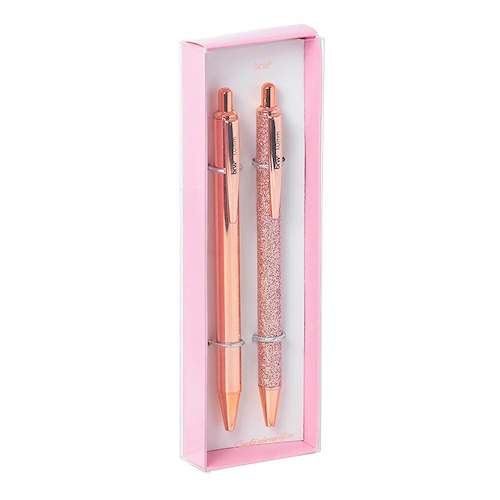 BRW Boligrafo Retractil metalicos x2 Caja de Presentación- BRILLANTE y ROSE GOLD