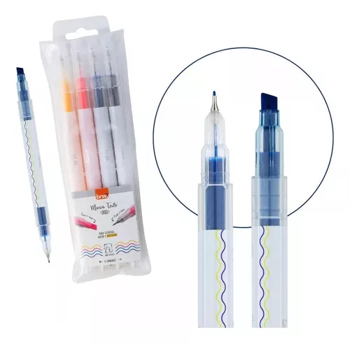 BRW Resaltadores / Microfibras Doble Punta Neon Escritura Blister x4