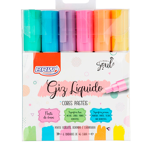 BRW Marcadores Tiza Liquida x 6 Pastel Punta 6 mm.