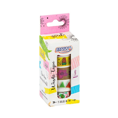 BRW Washi Tape Fun Cintas 15mm x 5m Caja x5 diseños