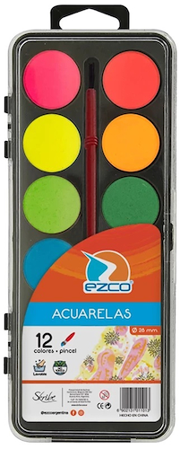 EZCO Acuarelas Escolar caja acrilica X 12 Arte Escolar