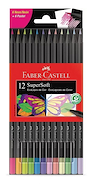 FABER CASTELL Lapices De Colores Super Soft x 12 Neon + Pastel Escritura Artistica