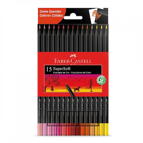 FABER CASTELL Lapices de Colores x 15 Super Soft Calidos Tonos Calidos
