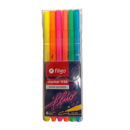FILGO Marcadores Finos Fluo x 6 Punta mediana de 1.0mm
