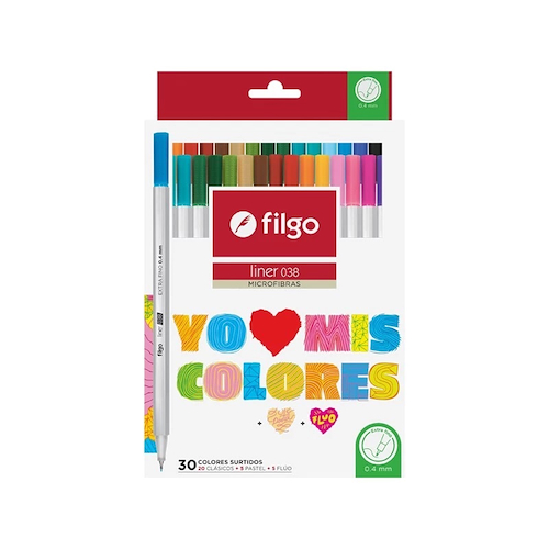 FILGO Microfibra liner x 30 0,4 mm 20 Clasicos + 5 Pastel + 5 Flúo