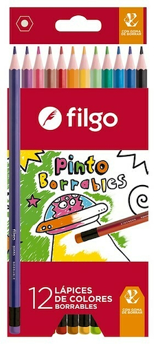 FILGO Lapices de Colores x 12 Borrables con goma