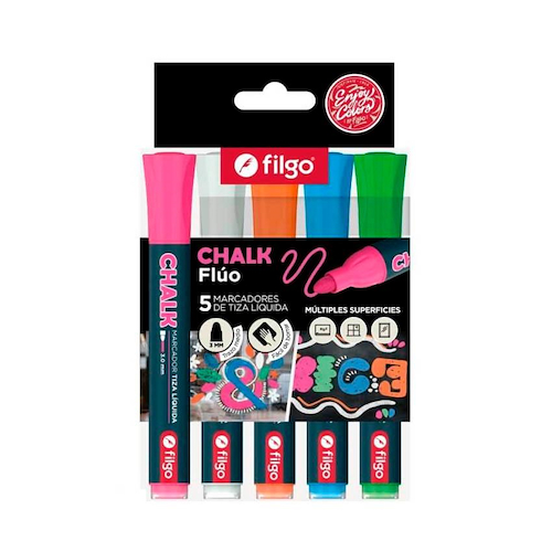 FILGO Marcador Chalk Fluo Marcadores de Tiza x 5 unid Multiples Superficies