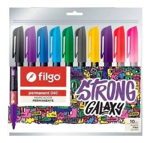FILGO Marcador Strong Galaxy x10 Permanente punta fina 1.0 mm - 10 colores