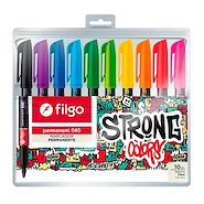 FILGO Marcador Strong Colors x10 Permanente punta fina 1.0 mm - 10 colores