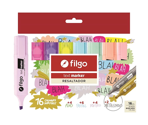 FILGO Resaltadores x16 Text marker Surtido 16 Colores