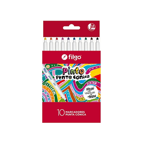 FILGO Marcadores Pinto x 10 Clasico Punta Conica Tinta al agua