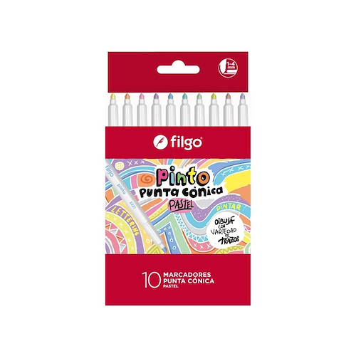 FILGO Marcadores Pinto x 10 Pastel Punta Conica Tinta al agua