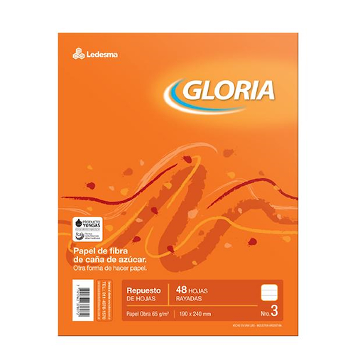 GLORIA Repuesto Gloria x 48 hjs Rayado Cuadernos