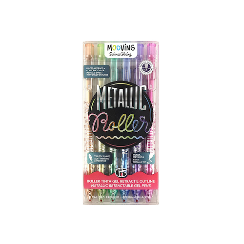 MOOVING Roller Ball Gel Retractil Metallic X 6 Escritura Artistica
