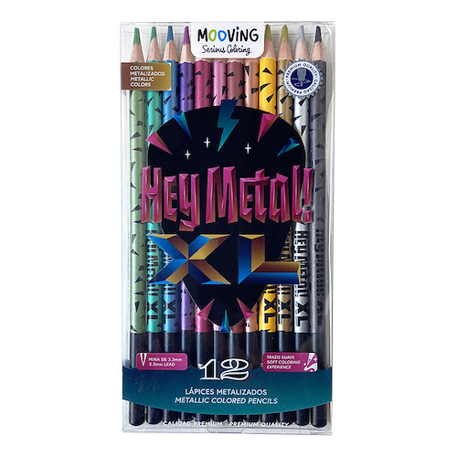 MOOVING Lapices De Colores Metalizados X 12 Largos Escritura Artistica