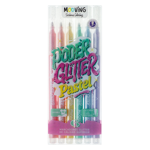 MOOVING Marcadores Glitter x 6 Pastel Escritura Artistica