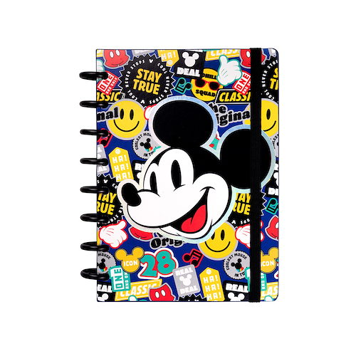 MOOVING Cuaderno Loop a Discos Mickey Mouse 3 Caratulas+ Stickers+80 hjs. Rayadas+Stencil+Sobre Plastico