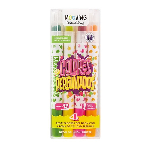 MOOVING Resaltadores gel X 4 colores perfumados Perfumados, trazo suave y luminoso