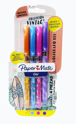 PAPER MATE Boligrafo Kilometrico Gel x 4 Blister Colecciòn Vintage