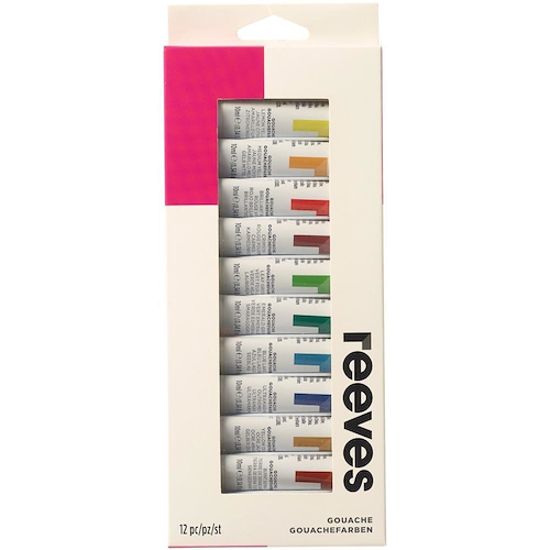 REEVES Gouache Temperas x 12 pomos Pinturas Profesionales