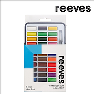 REEVES Acuarelas x 36 Pastilla Estuche Lata + Pincel Deposito de Agua