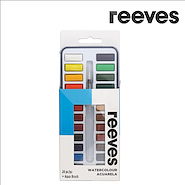REEVES Acuarelas x 24 Pastilla + pincel Estuche Lata + Pincel Deposito de Agua