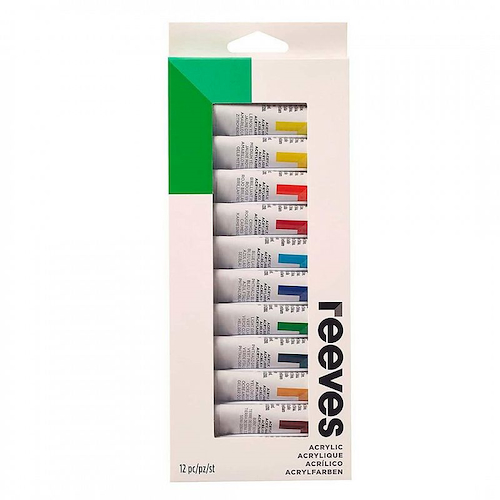 REEVES Acrilico X 12 Pomos Surtidos Pinturas Profesionales