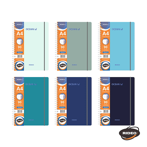 RIDEO Cuaderno A4 Ocean Con elastico 90hjs Cuaderno 90 grs