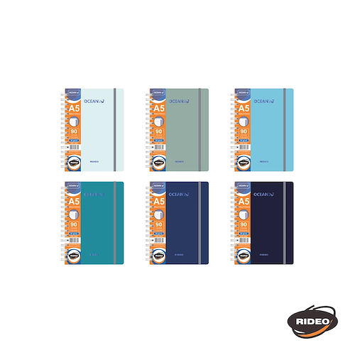 RIDEO Cuaderno A5 Ocean Con elastico 90hjs Cuaderno 90 grs
