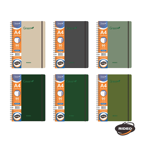 RIDEO Cuaderno A4 Green Con elastico 90hjs Cuaderno 90 grs
