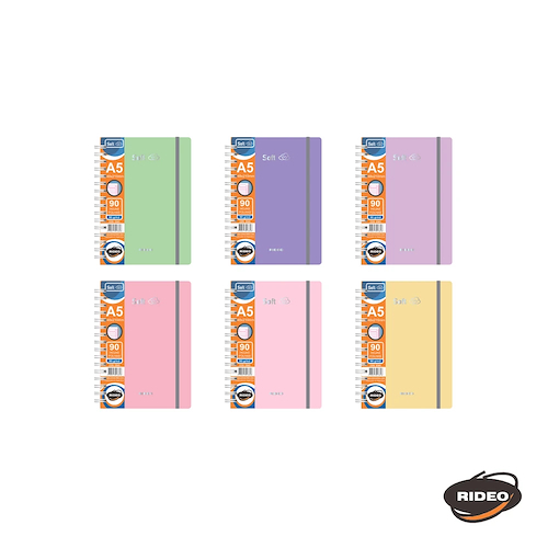 RIDEO Cuaderno A5 Soft Con elastico 90hjs Cuaderno 90 grs