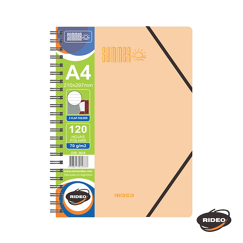 RIDEO Cuaderno + carpeta 3 Solapas Cuaderno 70 grs A4 Summer 120hjs