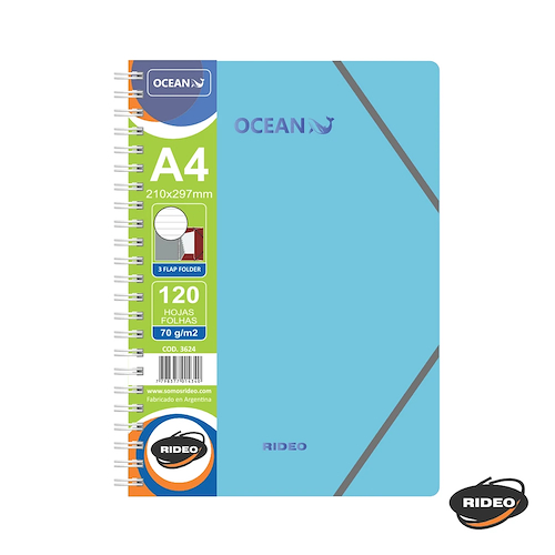 RIDEO Cuaderno + carpeta 3 Solapas Cuaderno 70 grs A4 Ocean120hjs