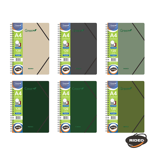 RIDEO Cuaderno + carpeta 3 Solapas Cuaderno 70 grs A4 Green 120hjs