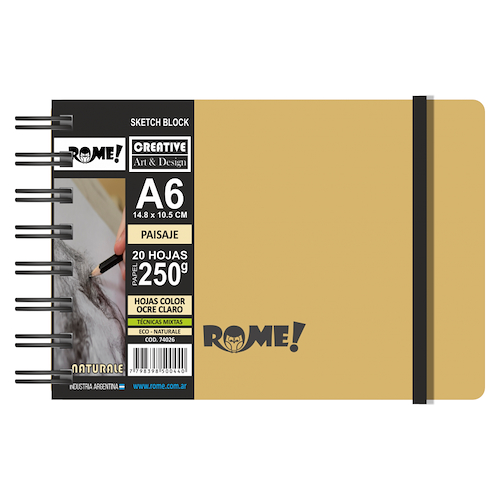 ROME Cuaderno A6 Sketch EcoNaturale 250g Técnicas Mixtas / 20 hojas