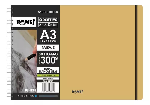 ROME Cuaderno A3 Sketch Eco White 300g Técnicas Mixtas / 30 hojas