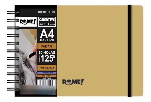 ROME Cuaderno A4 Sketch EcoKraft 125g Técnicas Secas / 60 hojas